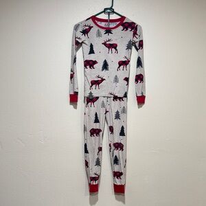 Pj Place Kids Size 12 Holiday Pajama Set with Red Moose and Trees